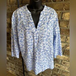 L.L. Bean Blue and White Floral Top